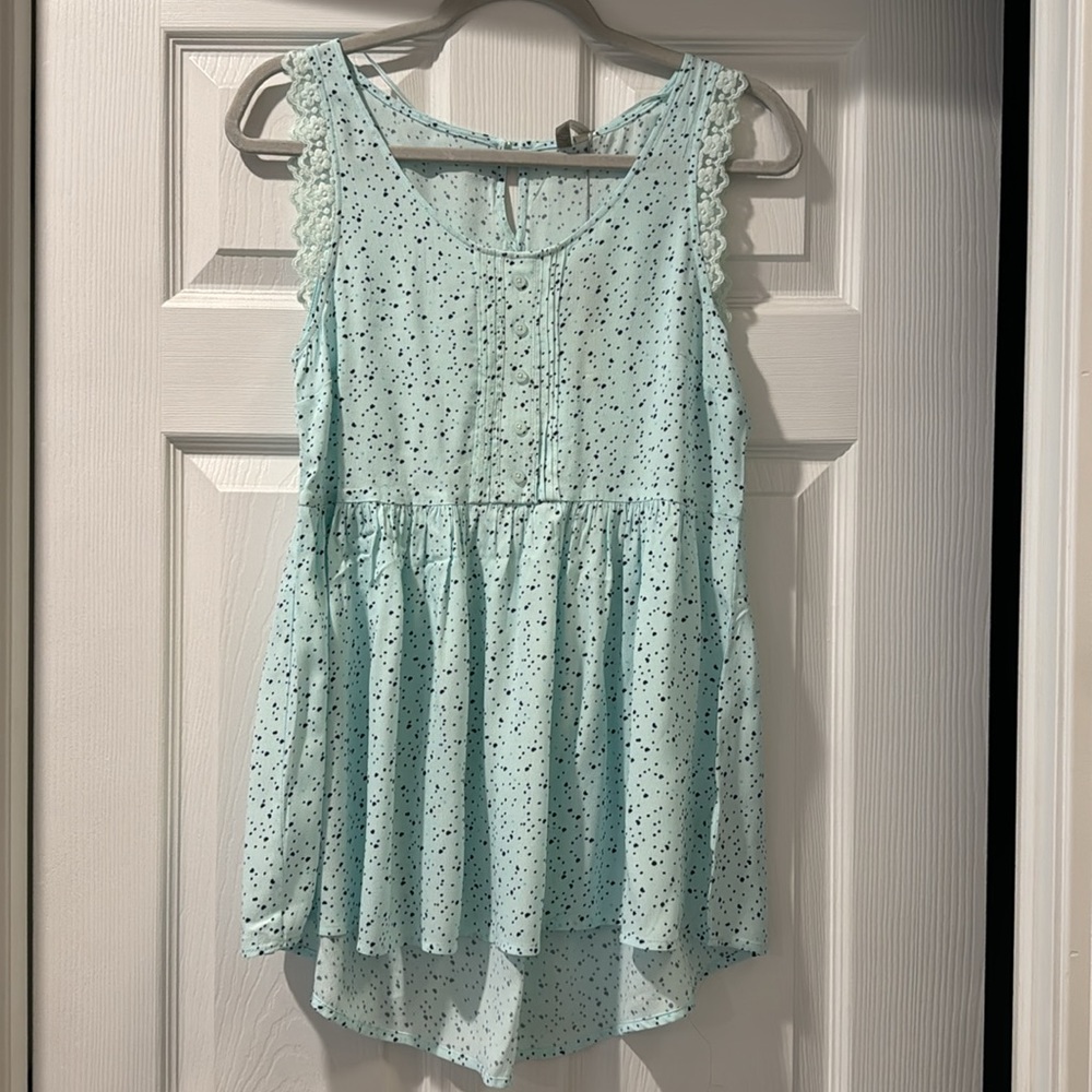 NWT- Lauren Conrad- Teal Sleeveless Lace popover Tank- Size extra small